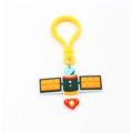 Cartoon satellite keychain in green soft rubber with yellow plastic hook and blue top detail - TK11-Satellite with Yellow Hook