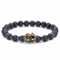 Elastic beaded bracelet with black lava stone, hematite spacers, and crown tiger eye bead - Lava Stone