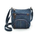 Classic blue denim crossbody bag with brown leather details and adjustable shoulder strap - Denim Blue