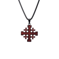 Collana nera da uomo con ciondolo a croce di Gerusalemme in smalto rosso su sfondo bianco - Nero con Catena