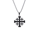 Collana croce di Gerusalemme in acciaio inossidabile con smalto nero e catena box argento - Argento con Catena
