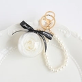 Preserved white rose keychain in acrylic ball with gold ring and pearl chain strap - White