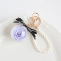 Preserved purple rose keychain with black ribbon and pearl chain in clear ball charm - Light Purple