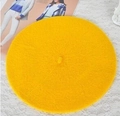 Detailed view of flat lay bright yellow wool beret hat on lace tablecloth background - 52-54cm / Yellow