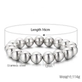 Polished silver stainless steel beaded stretch bracelet with 12mm round beads - Kb161876-z