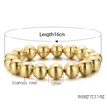 Golden stainless steel elastic beaded bracelet with 12mm polished round metal beads - Gold Stainless Steel Ball Bracelet 12mm (KB161882-Z)