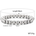 Silver stainless steel 8mm bead bracelet set with 18cm circumference and 51g weight - Kb161896-z