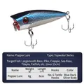Blue and silver 6g 6cm surface popper fishing lure with size 6 treble hooks - Blue Back Silver Body