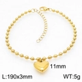 18K gold plated beaded bracelet with polished heart charm and lobster clasp, 190mm length - Gold Bracelet (KB167249-Z) / Gold
