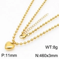 Exaggerated 18K gold plated stainless steel bead chain necklace with heart pendant - Gold Necklace (KN234395-Z) / Gold