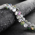 Frosted rainbow luster agate beads bracelet with matte finish crystal round stones - Colorful Plated