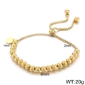 Bracelet à perles plaqué or 18 carats avec chaîne ajustable et médaillon rond - Style Coulissant Ajustable avec Perles en Métal Doré (KB169663-Z)