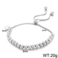Bracelet ajustable en perles argentées de 6mm avec breloque ronde de 10mm en acier inox - Style Coulissant Ajustable avec Perles en Métal Argenté (KB169664-Z)