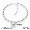Bracciale in grani di acciaio inossidabile argento lucido con ciondolo a sfera da 10mm - Bracciale in acciaio da 10mm (KB167258-Z)