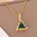 Collana in acciaio dorato con pendente a triangolo in cristallo verde e zirconi - NE2 Triangolo