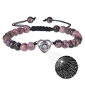 Armband aus rosa Zebrapur-Steinperlen mit Herz-Projektionsstein und schwarzer Kordel - Herzanhänger - Rhodonit