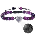 Verstellbares Armband aus lila Achatperlen mit silbernem Herz-Projektionsstein für Paare - Herzanhänger - Lila Gestreifter Achat