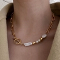 Baroque pearl gold necklace with OT toggle clasp and vintage French minimalist design style - Natural Pearl Necklace
