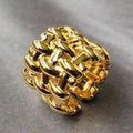 Minimalist wide braided ring in high-shine gold finish with multi-layer metal textures - JZ520 Woven Chain / Gold