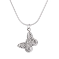Colgante de mariposa plateada con cadena de serpiente fina y alas de textura radiante - Color Acero