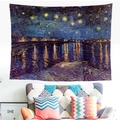 Detailed view of Starry Night tapestry hung above a sofa in a modern living room setup - 95x73cm / Starry Night Over the Rhône