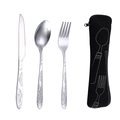 Stainless steel 4-piece cutlery set with floral engraving and black storage bag - 3-Piece Set (Knife Fork Spoon) / Black Floral Set