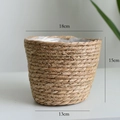 Vaso per fiori in paglia intrecciata naturale con fodera e dimensioni 18x15x13 cm - Naturale Piccolo Conico