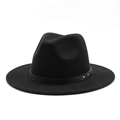 Cappello fedora classico in lana nera a tesa larga con fascia in pelle e borchie dorate - M (56-58cm) / Nero