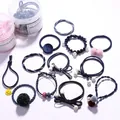 12-piece navy blue hair tie set with pearls and velvet charms in a clear storage jar - 34# Adorable Navy Blue 12-piece Set