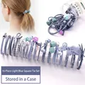 16-piece light blue hair tie set with pearls and bows in a clear storage jar - 5# Light Blue 16-piece Set