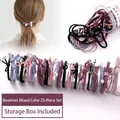 25-piece mixed color elastic hair tie set with pearls and bows in a clear storage box - 18# Bowknot Mixed Color 25-piece Set