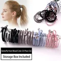 25-piece elastic hair tie set with pearls and bows in a clear storage jar - 19# Bowknot Mixed Color 25-piece Set
