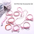 10-piece pink hair accessory set with elastics and bows in two clear storage jars - 44# Girly Pink 10-piece Set