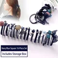 16-piece navy blue hair tie set with assorted elastic bands and clear storage jar - 4# Dark Blue 16-piece Set