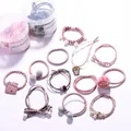 12-piece pink hair tie set including pearl and cartoon pendants in clear storage jars - 24# Elegant Korean Pink 12-piece Set [manager's Recommendation]