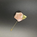 Pink champagne satin rose brooch with golden leaf and long pin for men's suit lapel - Snow Ivory Pink