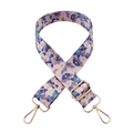 Tracolla regolabile con fiori blu viola e ganci in metallo dorato per borsa - N. 105 Floreale + Fibbia Dorata