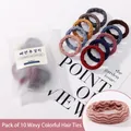 Set of 10 wavy elastic hair ties in deep blue, red, and yellow with high stretch fabric - 32# Wavy Style 10 Pieces In Color - Bag