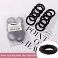 Set of 10 black high-elastic hair ties with wavy texture in frosted packaging - Style 27# Wavy Black Hair Ties (10 Pcs Bag)