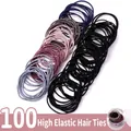 Set of 100 high-elasticity hair ties in multiple colors with a clear storage jar - Style 18# Basic Simple Elastics (100 Pcs Canister)