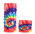 Rainbow tie-dye seamless cycling neck gaiter set showing expanded and folded styles - Rainbow Tie Dye