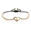 Adjustable woven bracelet with colorful zircon heart, gold baby feet charm and mixed beads - Heart Baby Feet