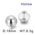 Silver hollow half-sphere stud earrings made of stainless steel with 18mm diameter - Hollow (KE55486-Z) / 18mm Steel