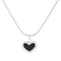 Elegant silver snake chain necklace featuring a minimalist black heart pendant - Steel Chain Black Heart Pendant (KN236544-HR)