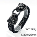 Pulsera de cuero trenzado con cabeza de león punk para hombre en plata antigua - Estilo Cabeza de León (KB144769-KFC) / Negro Vintage