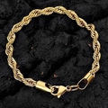 Golden 6mm stainless steel rope chain bracelet with secure lobster clasp on rock - 6mm Gold 20cm