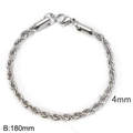 Sleek 4mm silver rope chain bracelet in stainless steel with lobster clasp 180mm - 18cm / 4mm / Steel