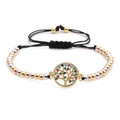 Adjustable woven bracelet with multi-color tree of life charm and tricolor beads - Life Tree Style 2