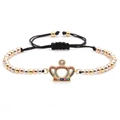 Detail of beaded crown bracelet with cubic zirconia and adjustable woven black cord - Crown Style 1