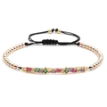 Detail of colorful rectangular gems and tri-color beads on adjustable woven bracelet - Long Bar 1